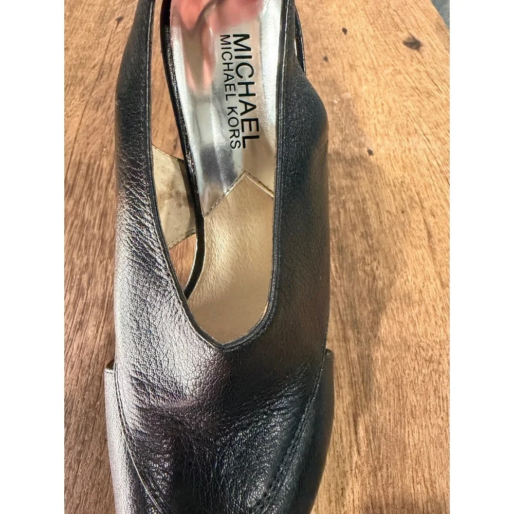 Michael Kors‎ Black Leather Peep Toe Slingback Platform Heels Womens Size 7M